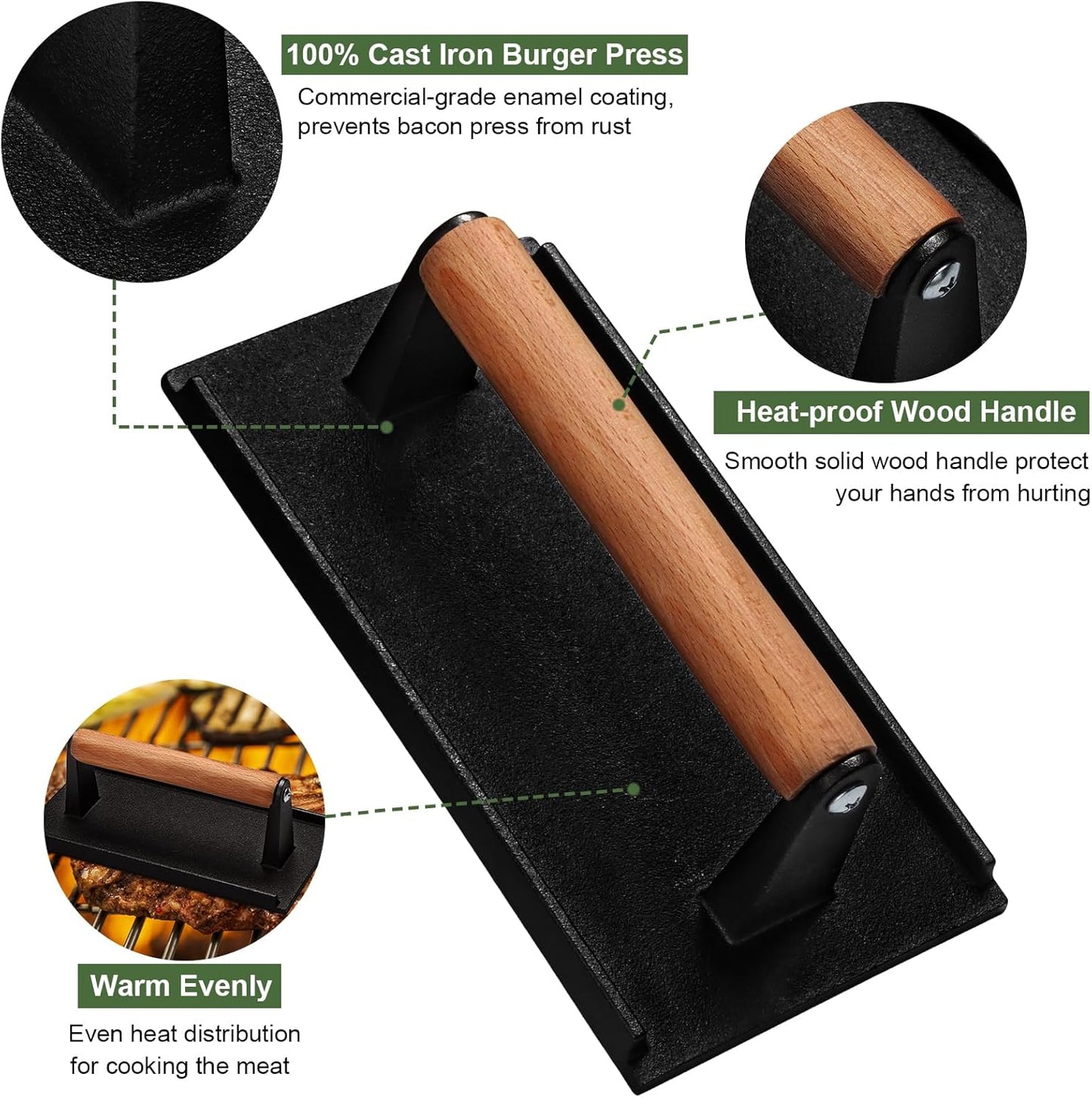 Smash Burger Press Set – Heavy-Duty Cast Iron Grill Press for Perfect Burgers, Bacon, Steak & Sandwiches
