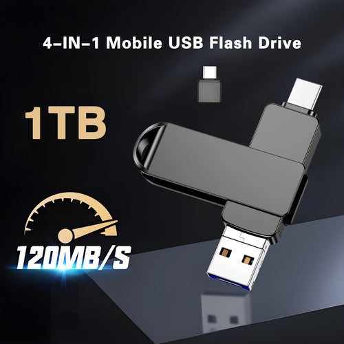 1T Mobile Flash Drive Large Capacity, 4-In-1 Interface, Suitable for Various Mobile Photo Sticks, External Storage Memory Stick, Compatible with Various Brands And Interface Models, File And Photo Transfer Between Android Phones, Various Tablets