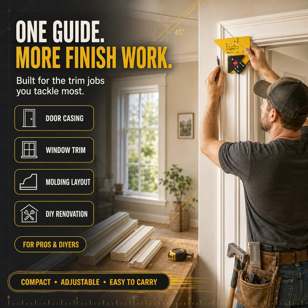 📍📐 Adjustable 45° Trim Marking & Measuring Tool – Fast Door & Window Casing Layout