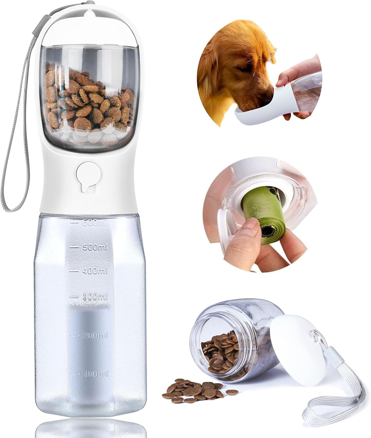 3-in-1 Dog Water Bottle – Portable Pet Water Dispenser with Food Container & Waste Bags for Walking, Hiking & Travel