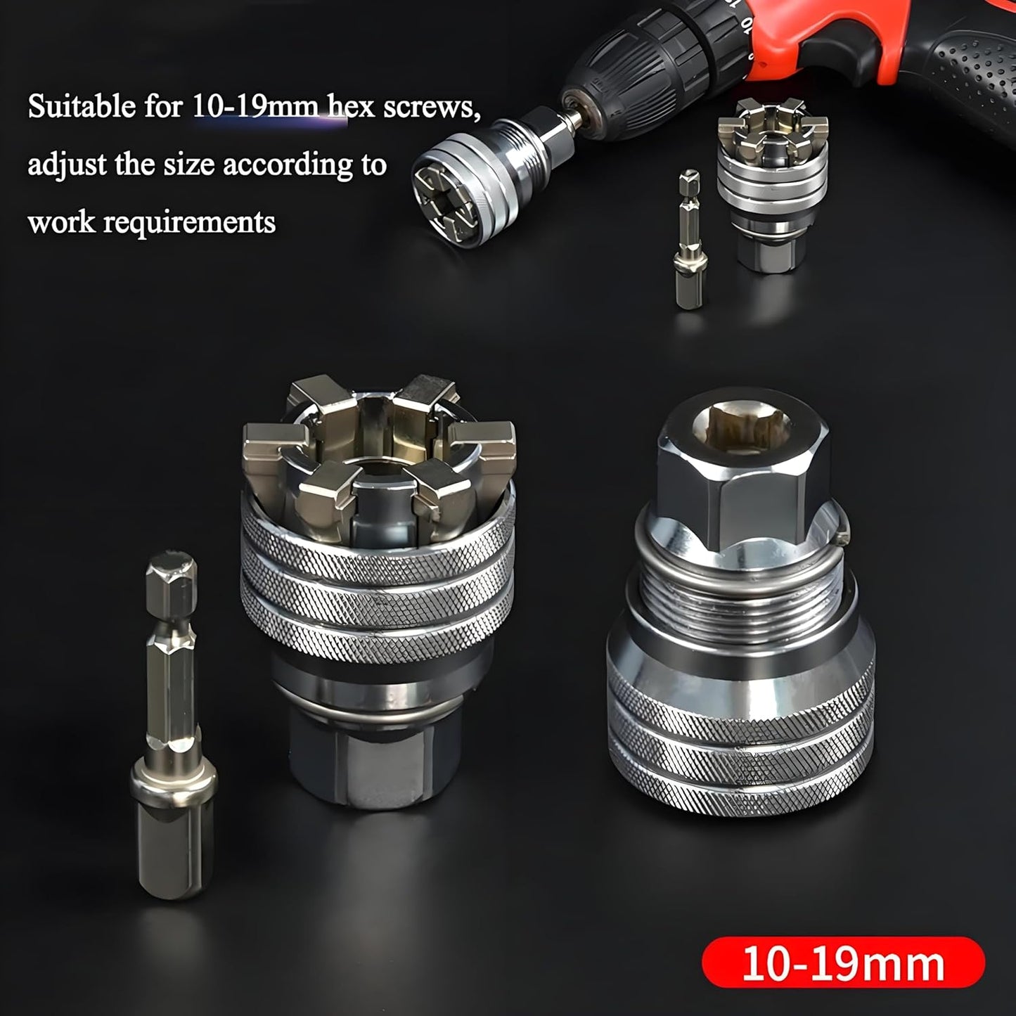 Upgraded Universal Socket Adapter – Multifunction Adjustable Socket Wrench Tool for 3/8" Drive Ratchets & Electric Drills