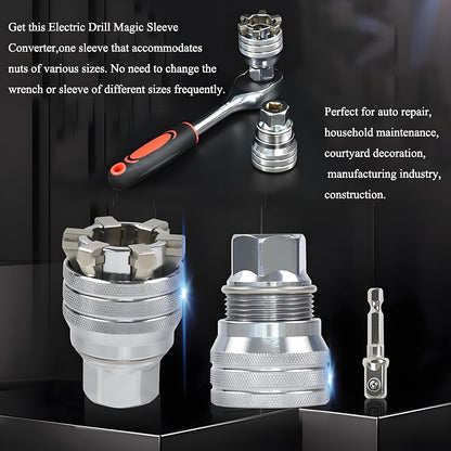 Upgraded Universal Socket Adapter – Multifunction Adjustable Socket Wrench Tool for 3/8" Drive Ratchets & Electric Drills