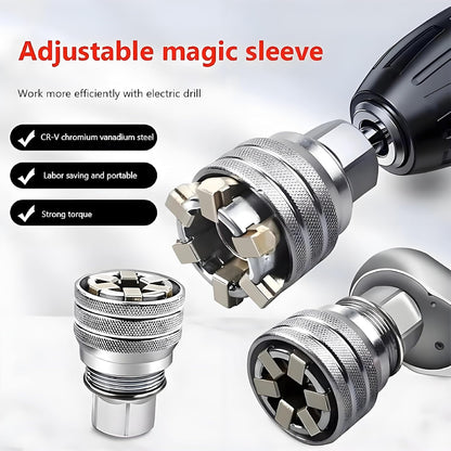 Upgraded Universal Socket Adapter – Multifunction Adjustable Socket Wrench Tool for 3/8" Drive Ratchets & Electric Drills