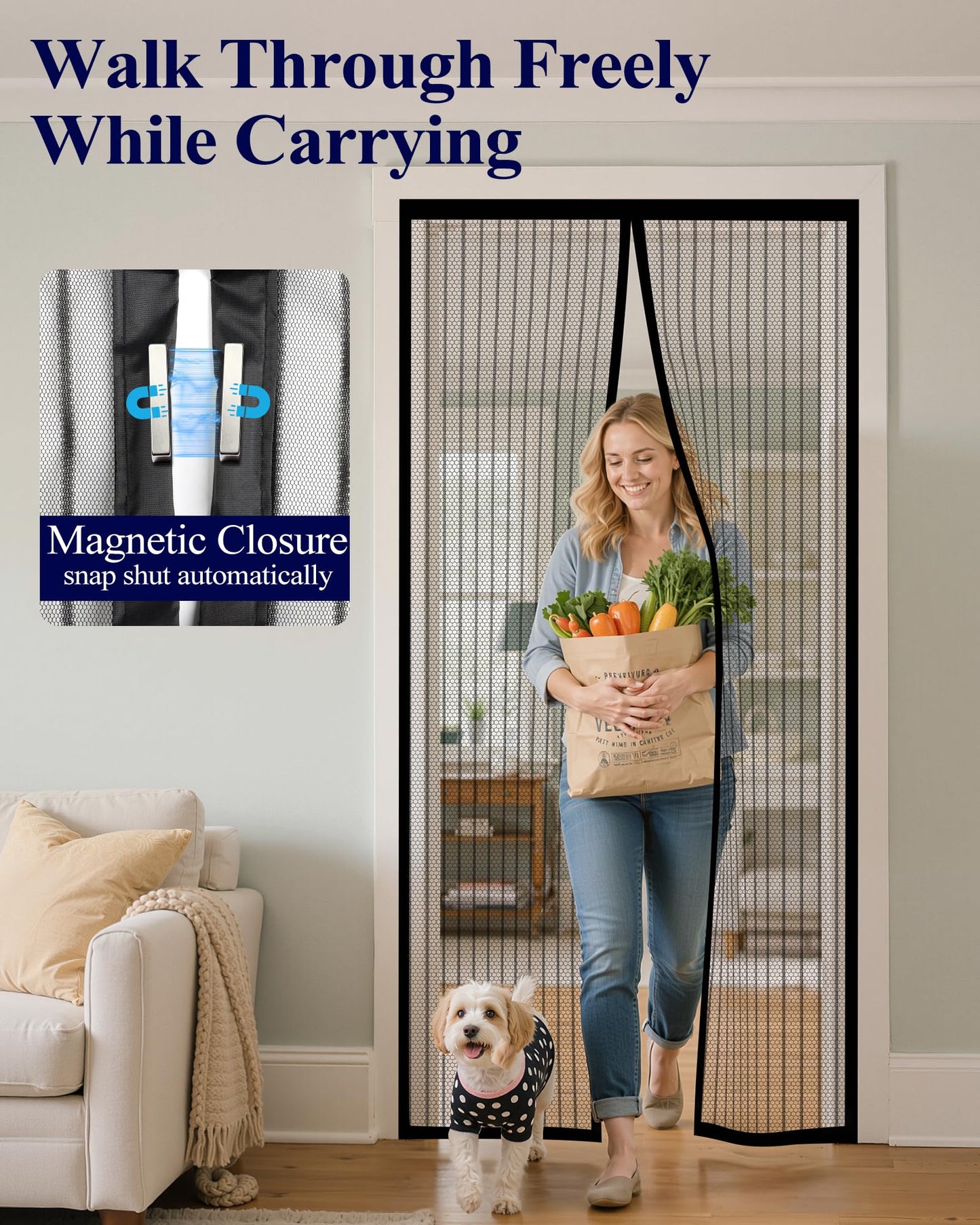 Heavy-Duty Magnetic Screen Door – Auto-Sealing Mesh Curtain with 52 Strong Magnets for Sliding & Patio Doors