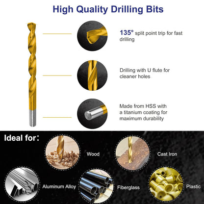 99-Piece Titanium Coated Drill Bit Set – Professional HSS Drill Bits for Wood, Metal, Plastic & DIY Projects