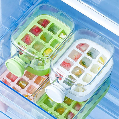 2-in-1 Ice Cube Bottle with Straw - Easy Press Ice Tray Water Bottle, Leak Proof Lid, Vertical Ice Maker for Freezer, Travel, Gym & Home Use
