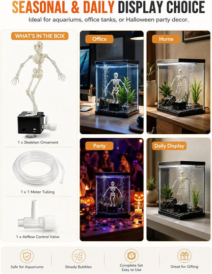 Bubble-Powered Dancing Skeleton Aquarium Ornament – Fun Fish Tank Decoration with Air Stone