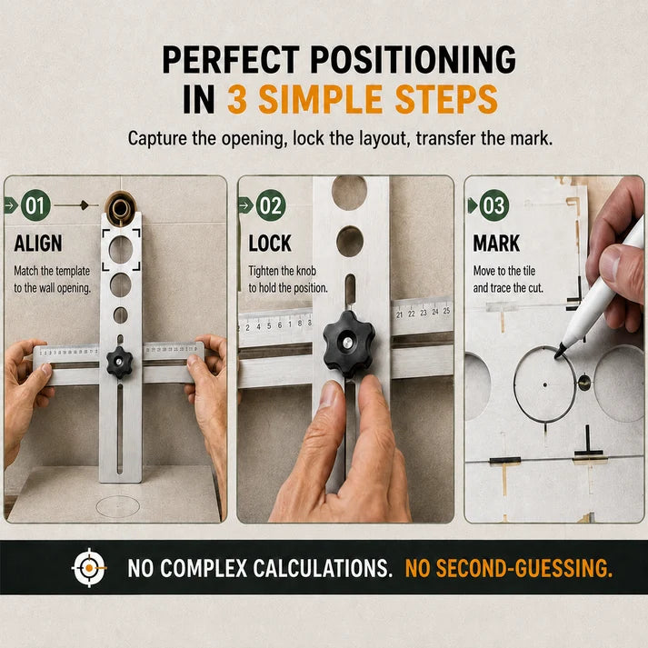 Stainless Steel Tile Positioning Ruler – Adjustable Drill Guide & Measuring Tool for Ceramic, Marble & Wall Tile