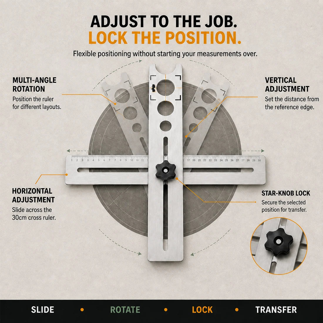Stainless Steel Tile Positioning Ruler – Adjustable Drill Guide & Measuring Tool for Ceramic, Marble & Wall Tile