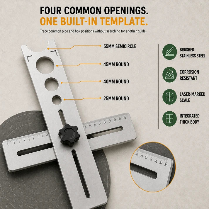 Stainless Steel Tile Positioning Ruler – Adjustable Drill Guide & Measuring Tool for Ceramic, Marble & Wall Tile