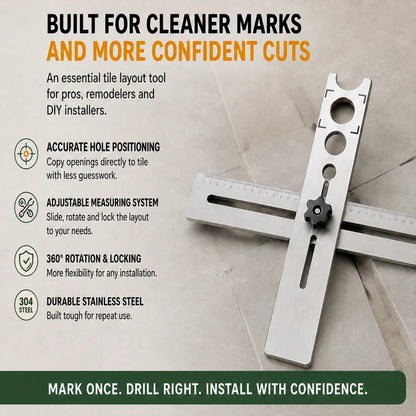 Stainless Steel Tile Positioning Ruler – Adjustable Drill Guide & Measuring Tool for Ceramic, Marble & Wall Tile