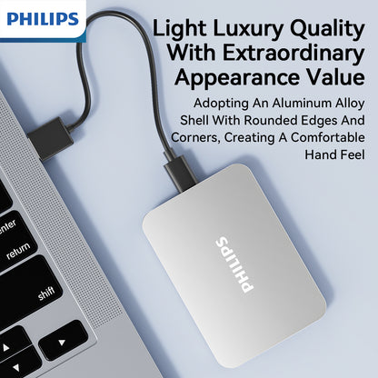 PHILIPS Business-Style Large-Capacity Portable Hard Drive, High-Speed Transfer, Multi-Device Compatibility, External SSD, 1TB and 2TB Options, Secure and Reliable Data Storage.