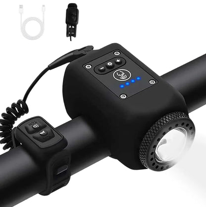 Bike Safety Light & Horn – USB Rechargeable COB Headlight with Remote Control and Multiple Lighting Modes