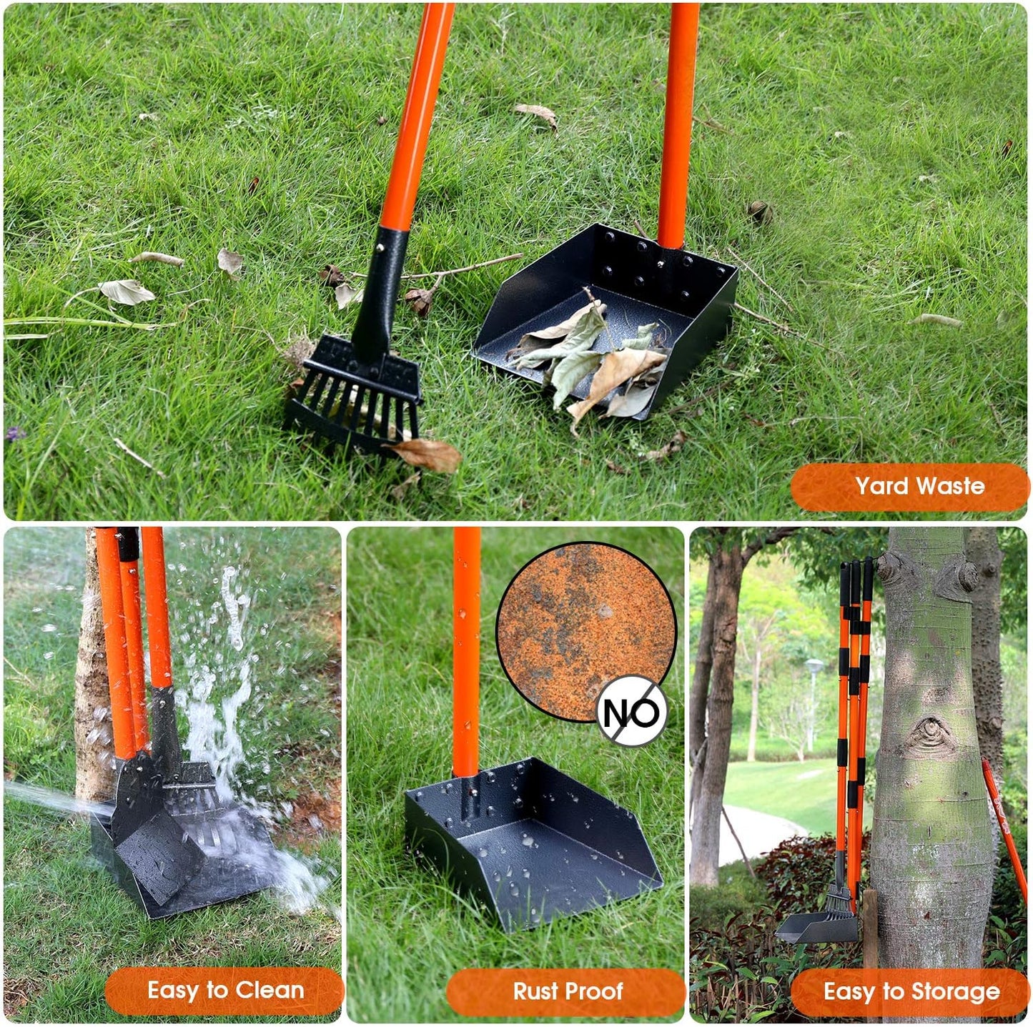 Heavy Duty Pooper Scooper for Dogs – Long Handle Detachable Rake, Tray & Spade Set | Easy Clean Waste Picker for Yard, Lawn & Outdoor Use