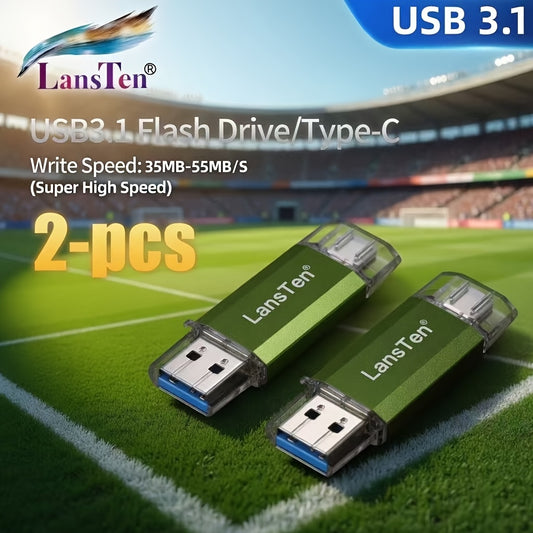 Lansten 2-Pack USB 3.1 128GB Memory Stick, High-Speed WRITE SPEED: 30-45MB\u002FS Dual Connector USB-A & Type-C Storage