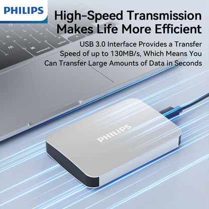 PHILIPS Business-Style Large-Capacity Portable Hard Drive, High-Speed Transfer, Multi-Device Compatibility, External SSD, 1TB and 2TB Options, Secure and Reliable Data Storage.