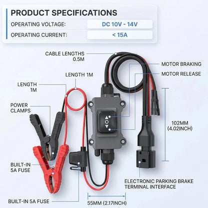 🔥Universal EPB Emergency Release Tool – 14A Fuse & Dual-Channel Forward/Reverse Control for Electronic Parking Brake