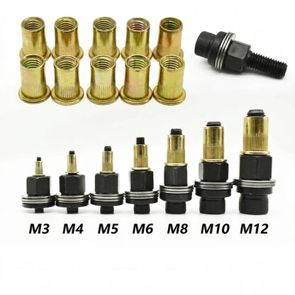 Rivet Gun Head & Nutsert Cap Set | Heavy-Duty Steel Fastening Tool | Portable Kit for Automotive, Sheet Metal & Industrial Use
