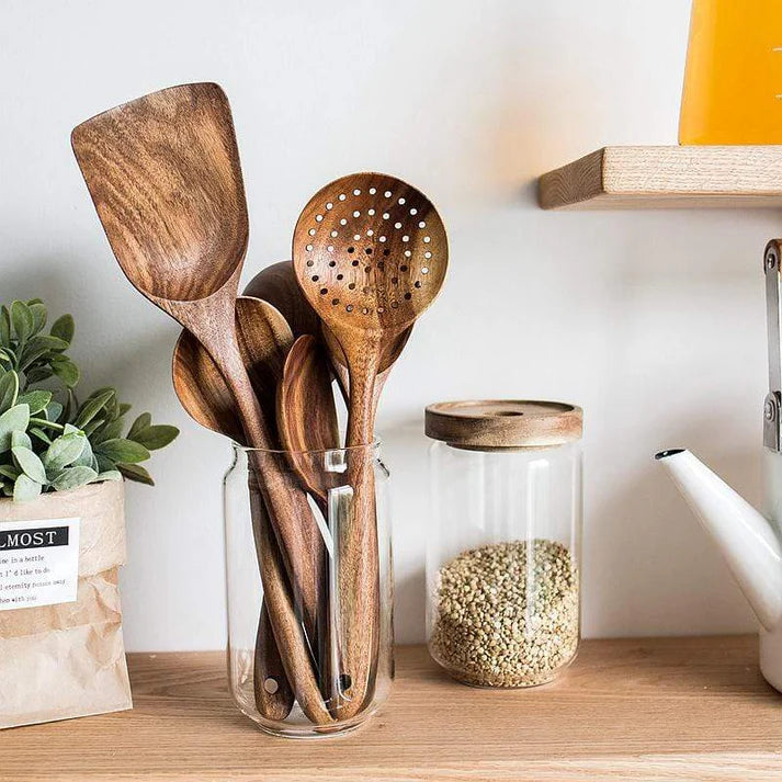 Premium Wooden Kitchen Utensil Set – Handcrafted Natural Wood Cooking Tools for Everyday Use