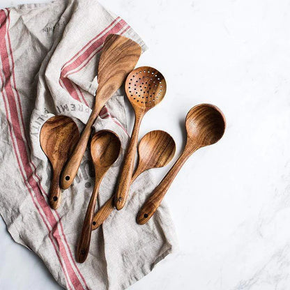 Premium Wooden Kitchen Utensil Set – Handcrafted Natural Wood Cooking Tools for Everyday Use