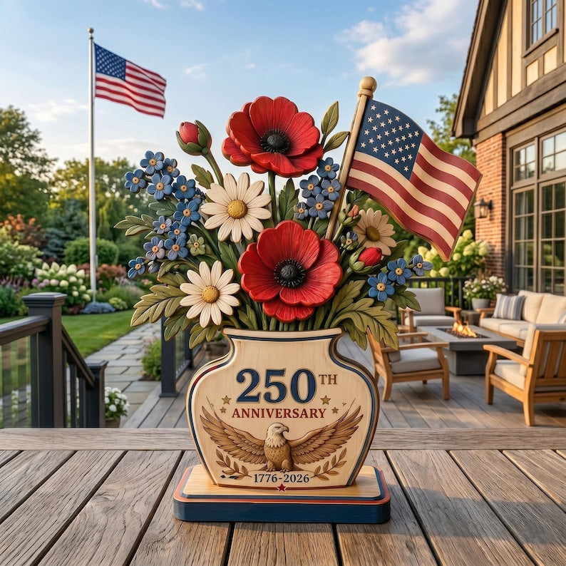 🎊250th Anniversary Patriotic Flower Wooden Block Centerpiece 🇺🇸