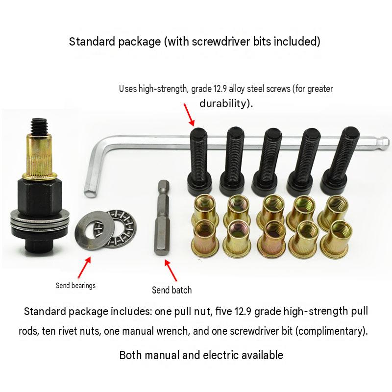 Rivet Gun Head & Nutsert Cap Set | Heavy-Duty Steel Fastening Tool | Portable Kit for Automotive, Sheet Metal & Industrial Use