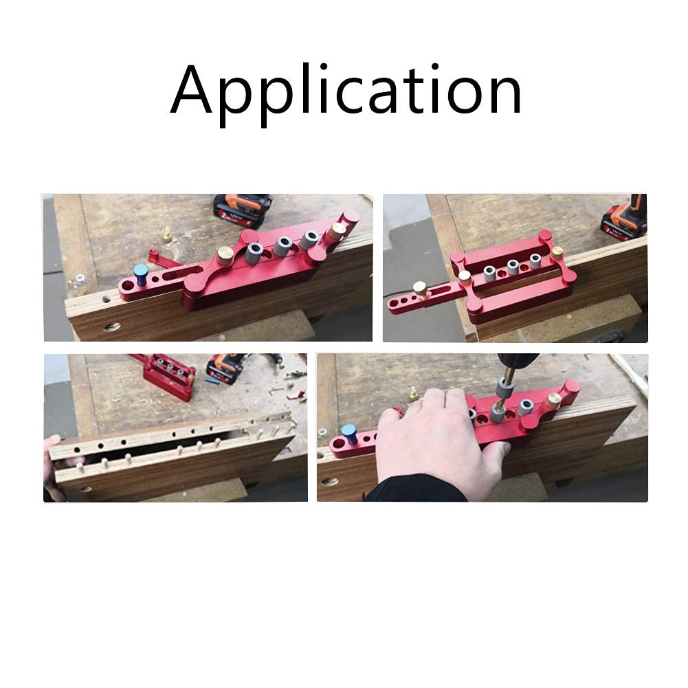 Self Centering Doweling Jig Woodworking Joinery Hole Drill Guide with 1/4 5/16 3/8 Inch Positioner Locator Tool Red Wave Hardware Precise Punch Drilling Jig Kit