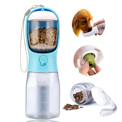 3-in-1 Dog Water Bottle – Portable Pet Water Dispenser with Food Container & Waste Bags for Walking, Hiking & Travel