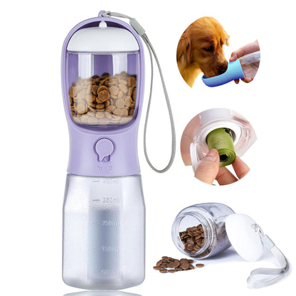 3-in-1 Dog Water Bottle – Portable Pet Water Dispenser with Food Container & Waste Bags for Walking, Hiking & Travel