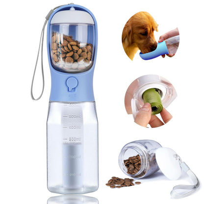 3-in-1 Dog Water Bottle – Portable Pet Water Dispenser with Food Container & Waste Bags for Walking, Hiking & Travel
