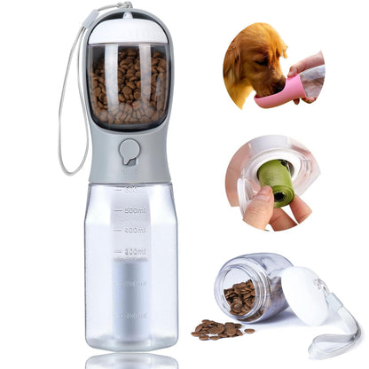 3-in-1 Dog Water Bottle – Portable Pet Water Dispenser with Food Container & Waste Bags for Walking, Hiking & Travel