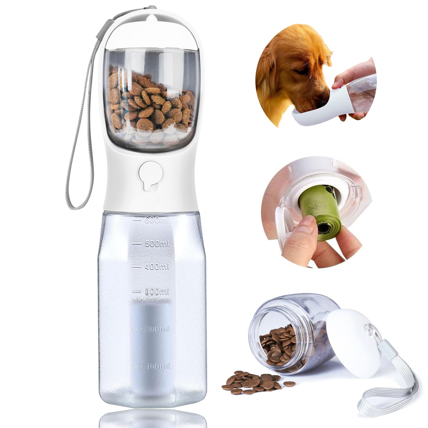 3-in-1 Dog Water Bottle – Portable Pet Water Dispenser with Food Container & Waste Bags for Walking, Hiking & Travel