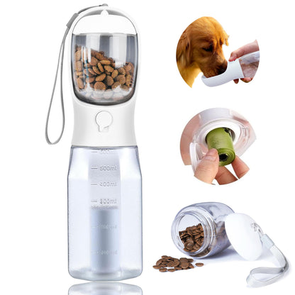 3-in-1 Dog Water Bottle – Portable Pet Water Dispenser with Food Container & Waste Bags for Walking, Hiking & Travel