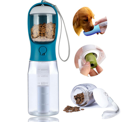 3-in-1 Dog Water Bottle – Portable Pet Water Dispenser with Food Container & Waste Bags for Walking, Hiking & Travel