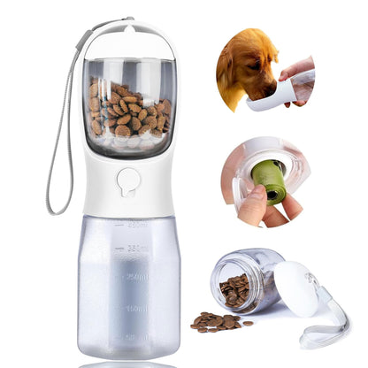 3-in-1 Dog Water Bottle – Portable Pet Water Dispenser with Food Container & Waste Bags for Walking, Hiking & Travel