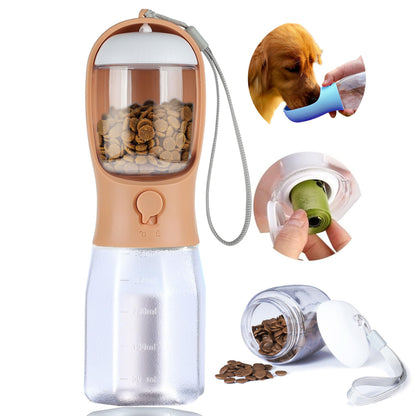 3-in-1 Dog Water Bottle – Portable Pet Water Dispenser with Food Container & Waste Bags for Walking, Hiking & Travel