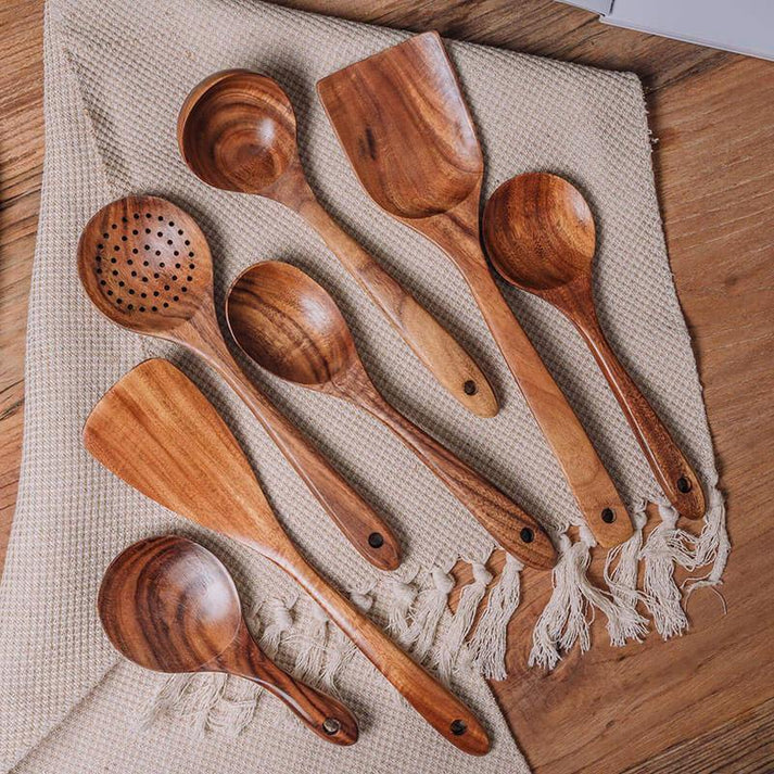 Premium Wooden Kitchen Utensil Set – Handcrafted Natural Wood Cooking Tools for Everyday Use