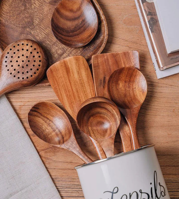 Premium Wooden Kitchen Utensil Set – Handcrafted Natural Wood Cooking Tools for Everyday Use