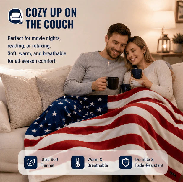 🇺🇸❤️American Flag Flannel Blanket — Ultra-Soft Flannel | Non-Shedding | Suitable for All Seasons | Available in Three Sizes
