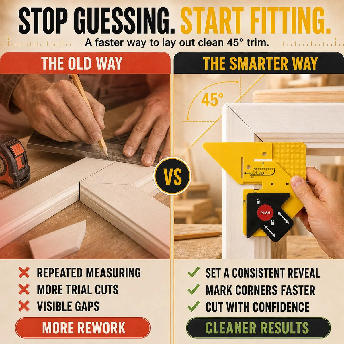 📍📐 Adjustable 45° Trim Marking & Measuring Tool – Fast Door & Window Casing Layout