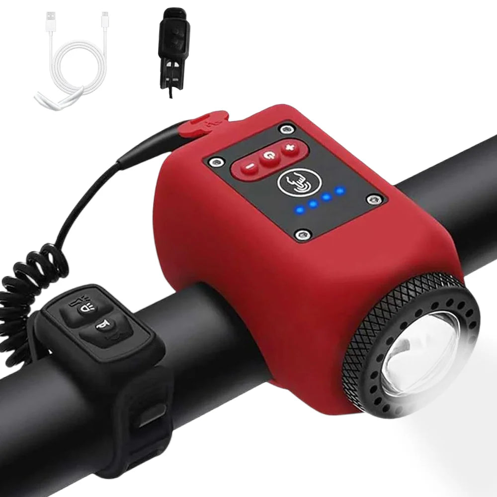 Bike Safety Light & Horn – USB Rechargeable COB Headlight with Remote Control and Multiple Lighting Modes