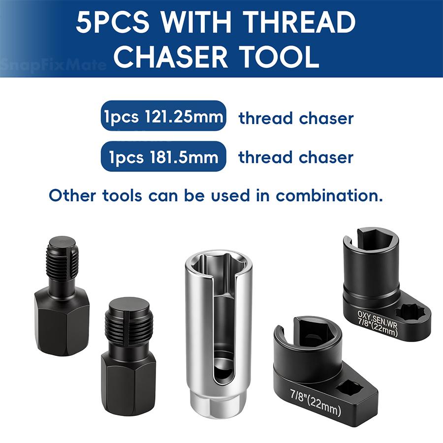 🔧Automotive O2 Sensor Offset Socket & Thread Chaser 5 PCS Set