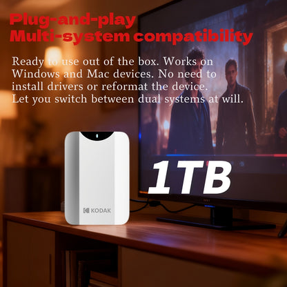 KODAK Portable External Hard Drive with 1TB Capacity, 2.5-Inch Metal Hard Drive Storage. It Adopts a Dual 500GB Disk Core Structure, USB 3.2, with a 5Gbps Transmission Speed. It Is Plug-And-Play Compatible with Windows, Mac And Android