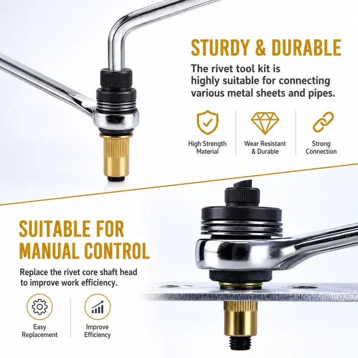 Rivet Gun Head & Nutsert Cap Set | Heavy-Duty Steel Fastening Tool | Portable Kit for Automotive, Sheet Metal & Industrial Use