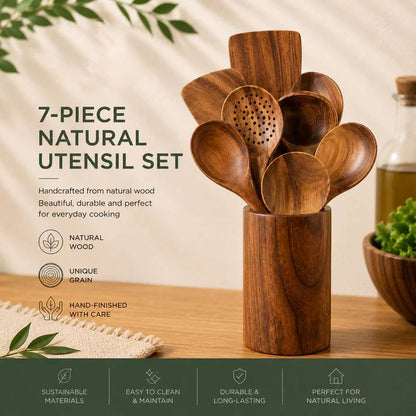 Premium Wooden Kitchen Utensil Set – Handcrafted Natural Wood Cooking Tools for Everyday Use