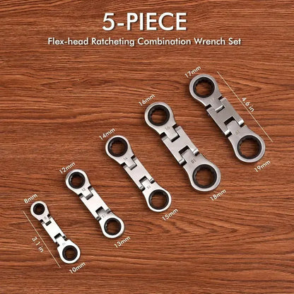 5-Piece Stubby Flex Head Ratchet Wrench Set | 72-Tooth Metric Mechanic Tools