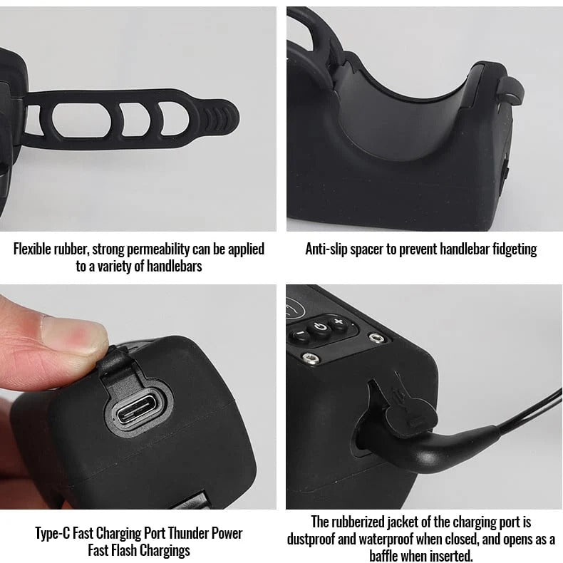 Bike Safety Light & Horn – USB Rechargeable COB Headlight with Remote Control and Multiple Lighting Modes