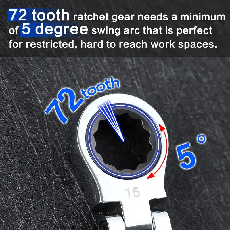 5-Piece Stubby Flex Head Ratchet Wrench Set | 72-Tooth Metric Mechanic Tools