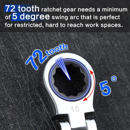 5-Piece Stubby Flex Head Ratchet Wrench Set | 72-Tooth Metric Mechanic Tools