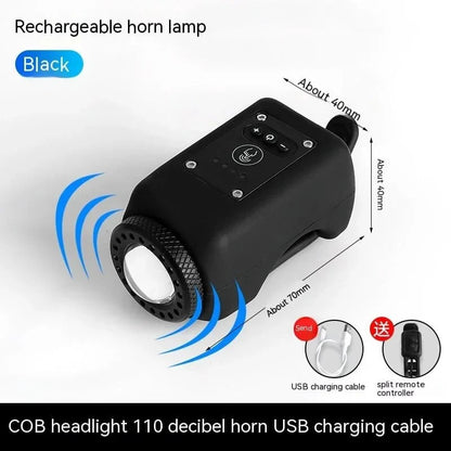 Bike Safety Light & Horn – USB Rechargeable COB Headlight with Remote Control and Multiple Lighting Modes